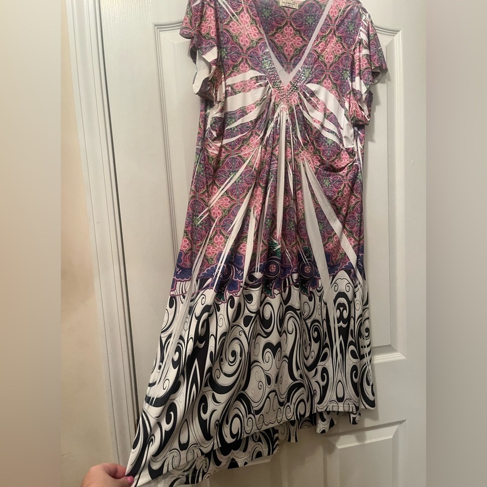 ONE WORLD Pink and Purple Patterned Midi Dress - Picture 3 of 5